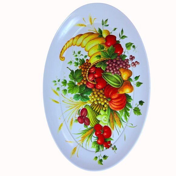 Brookpark Melamine Oval Serving Tray VTG Harvest Cornucopia Retro Thanksgiving - Picture 4 of 10